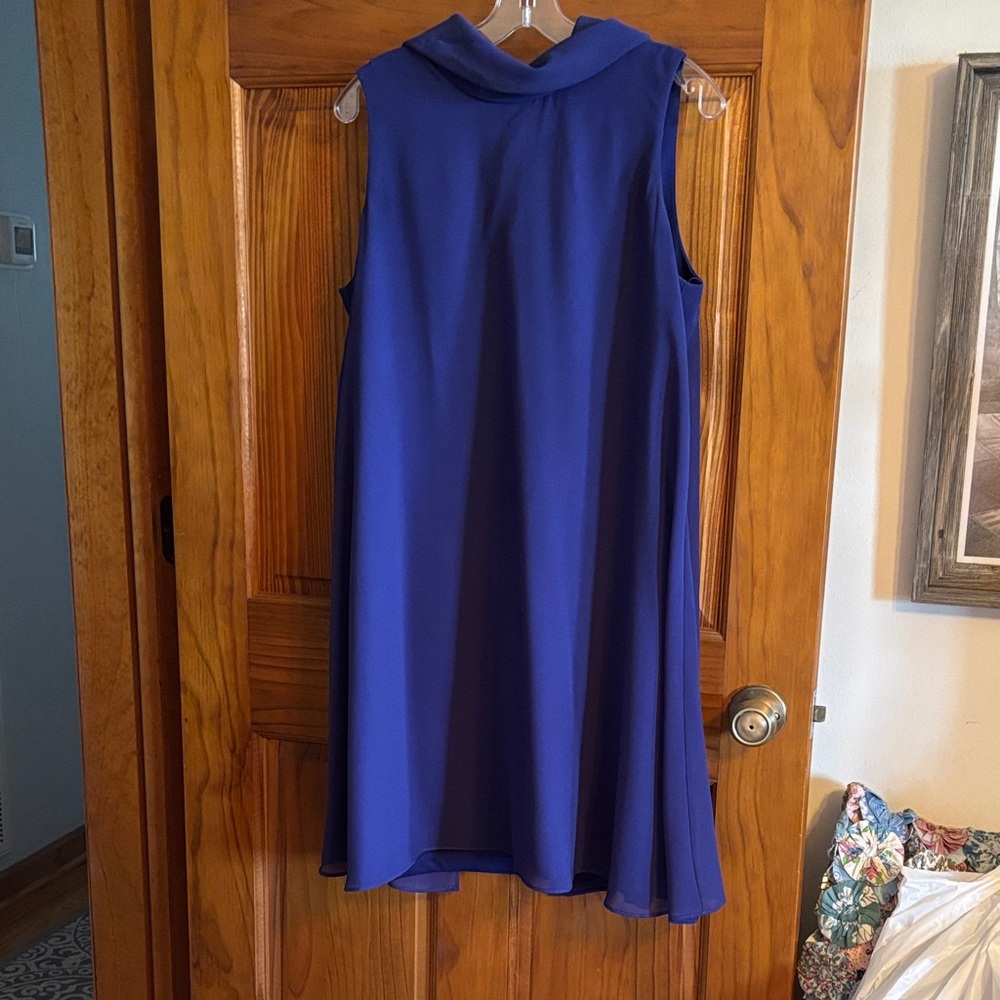 Sleeveless Cowl-Neck Asymmetrical Dress in Cobalt Blue